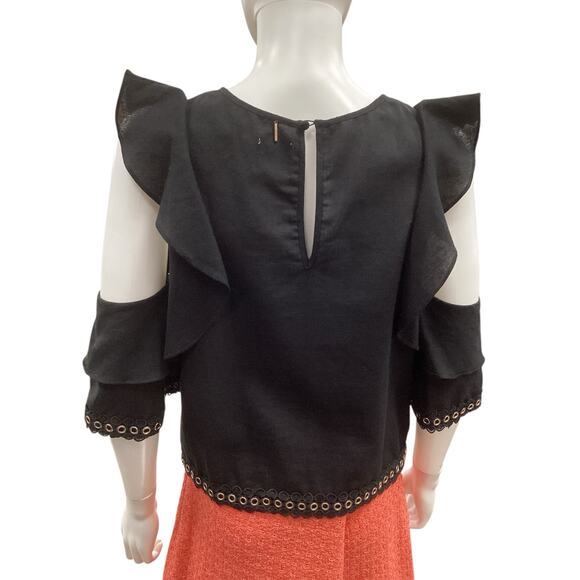 NWOT Misa Los Angeles Top Women’s Size XS Linen Blend Lace & Grommet Trim Black - Picture 4 of 5